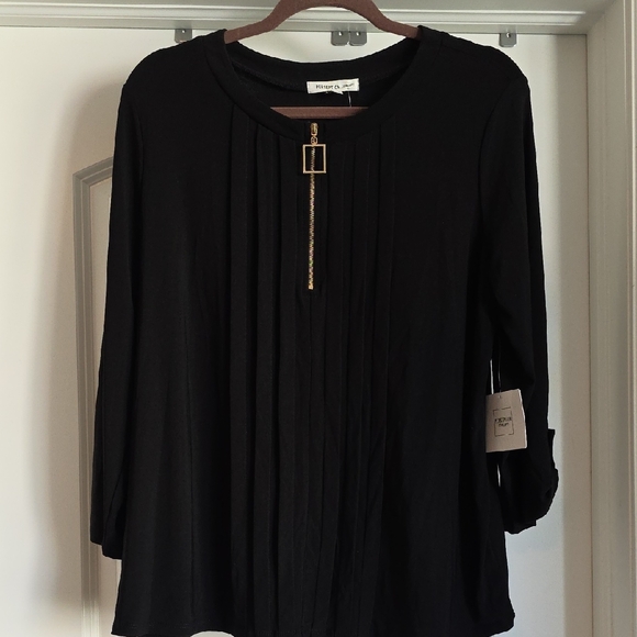 NWT PerSeption Concept XL Black Blouse with Gold Zipper - Picture 1 of 8